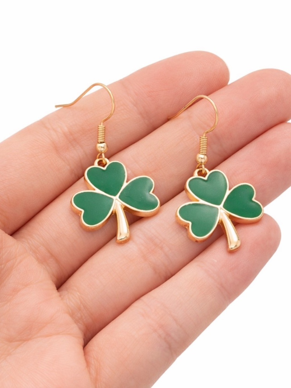 NWT Dainty Green Enamel Clover Earrings with Gold Trim Edging